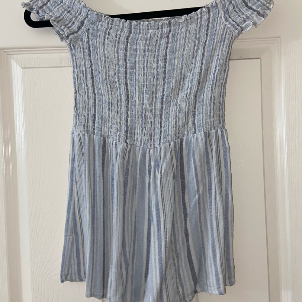 Blue and White Striped Romper